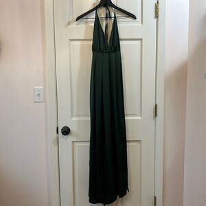 NWT Yimeili Emerald Green Halter Neck Floor Length Satin Dress - Size Medium